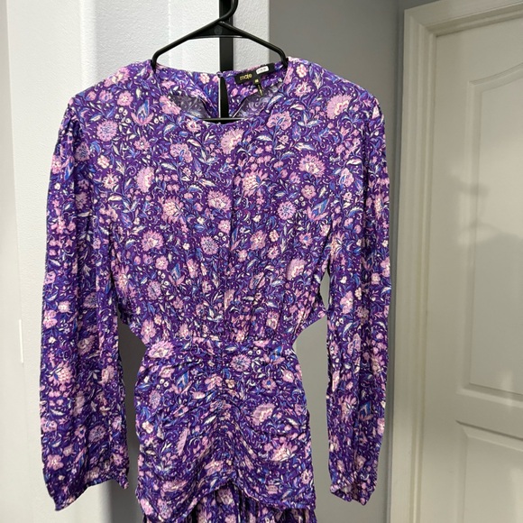 Maje Roleta Purple Floral Ruched Mini Dress Bohemian Cutout - Picture 4 of 10